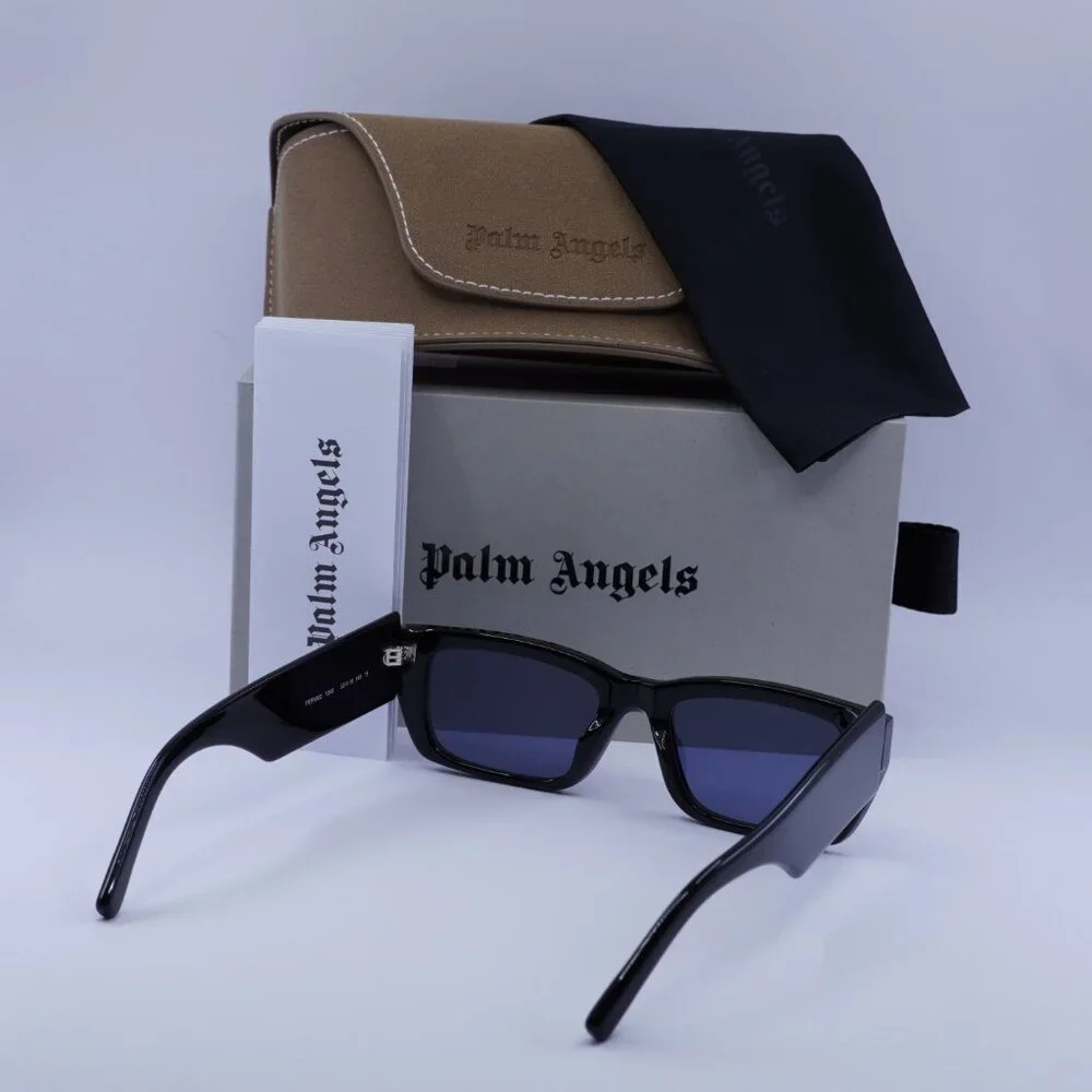 Palm Angels PERI002 PALM 1045 Sunglasses Black Rectangle Frame, Blue Lenses